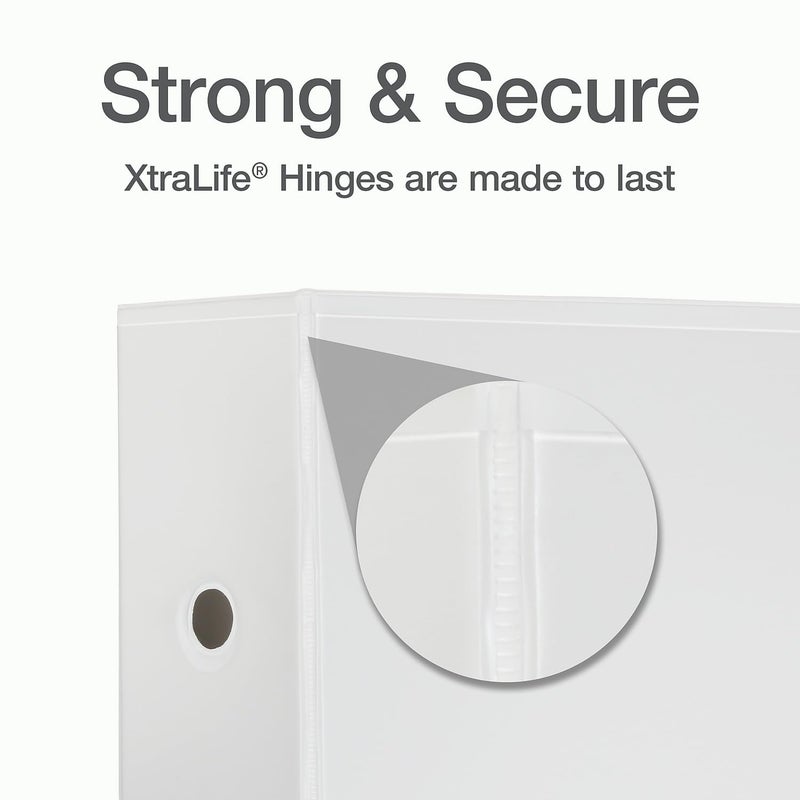 Cardinal 3 Ring Binder, 5 Inch Heavy Duty XtraLife Binder, Locking Slant-D Rings, Crack-Resistant Cover & Spine, ClearVue Covers with Shelf Pull, Holds 1,100 Sheets, White (26350) - Image 5